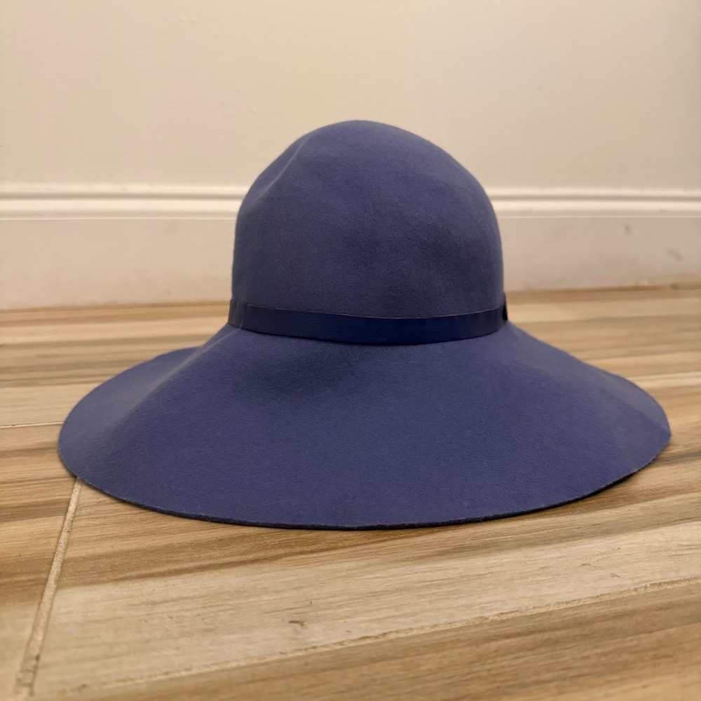 Eric Javits New York Blue Wool Wide Brim Fedora Hat Water Repellent Packable L